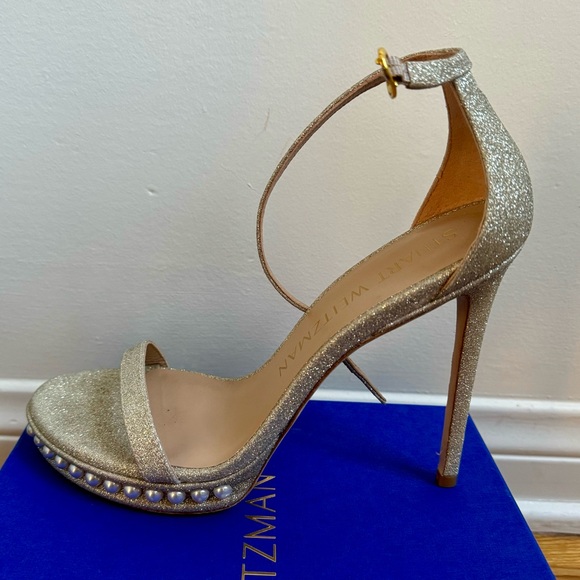 Stuart Weitzman gold platform nudist sandal NWT size 8 - Picture 4 of 8